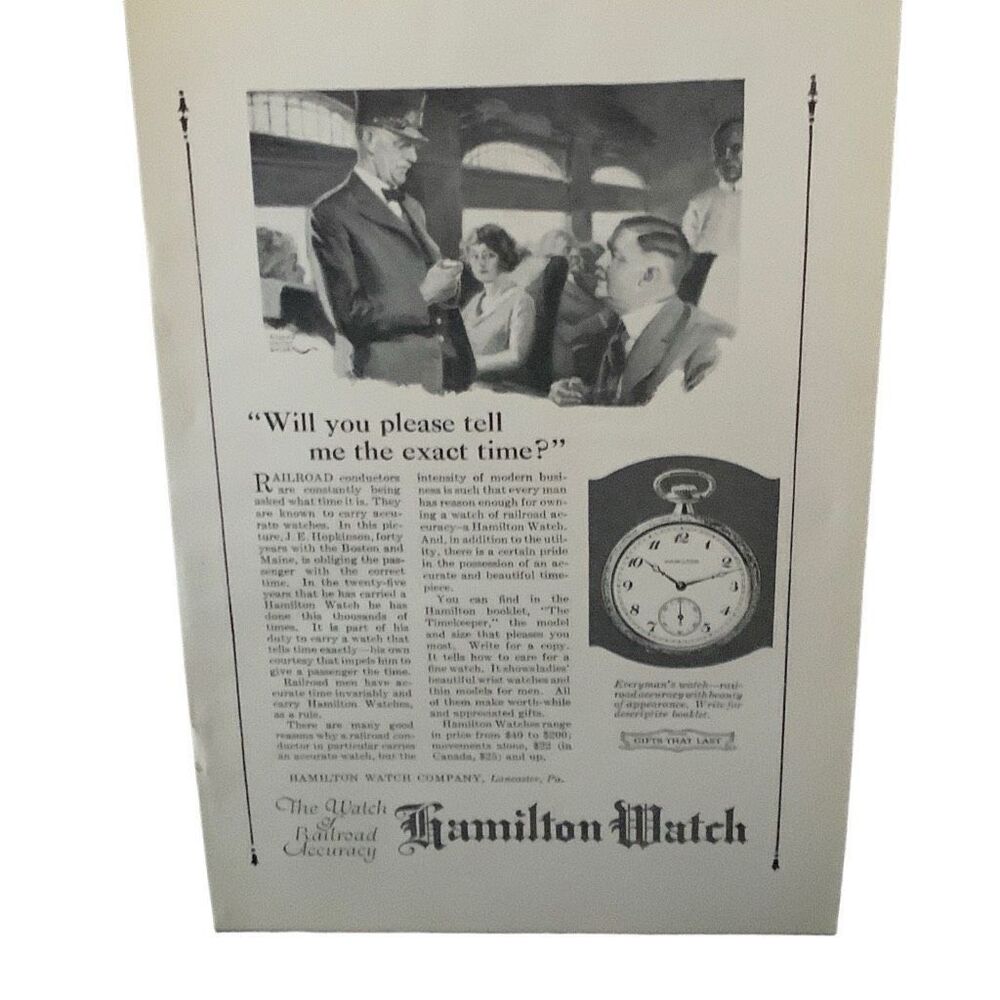 Vintage 1922 Hamilton Watch Exact Time Ad Advertisement